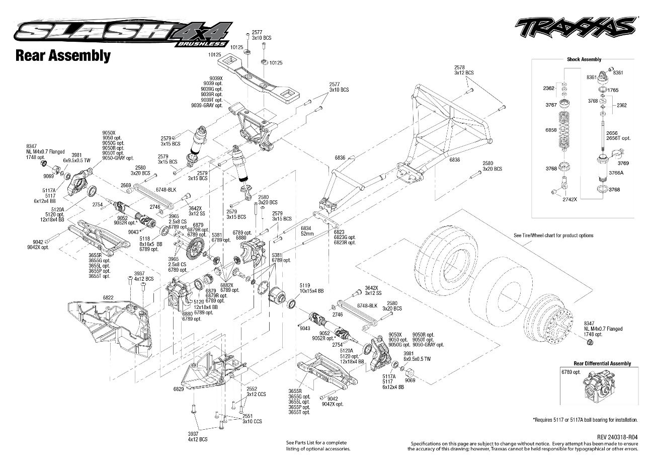 Slash 4X4 Brushless (68154-4) Rear Assembly Exploded View Slash 4X4 Brushless (68154-4) Rear Assembly Exploded View